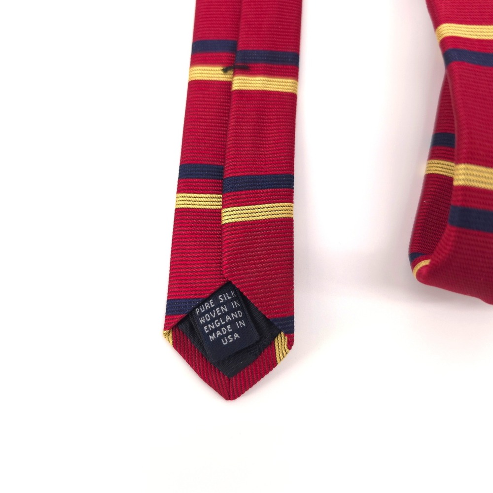 Brooks Brothers Makers Mens Tie Silk Burgundy Gold Navy Stripe Made in USA - Picture 4 of 6